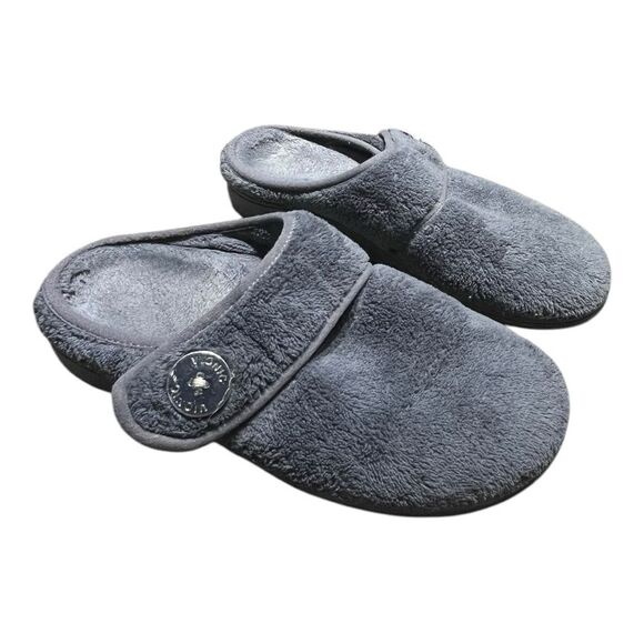 Vionic | Orthopedic Gray Plush Hook and Loop Closure Slippers 6 - Picture 1 of 10